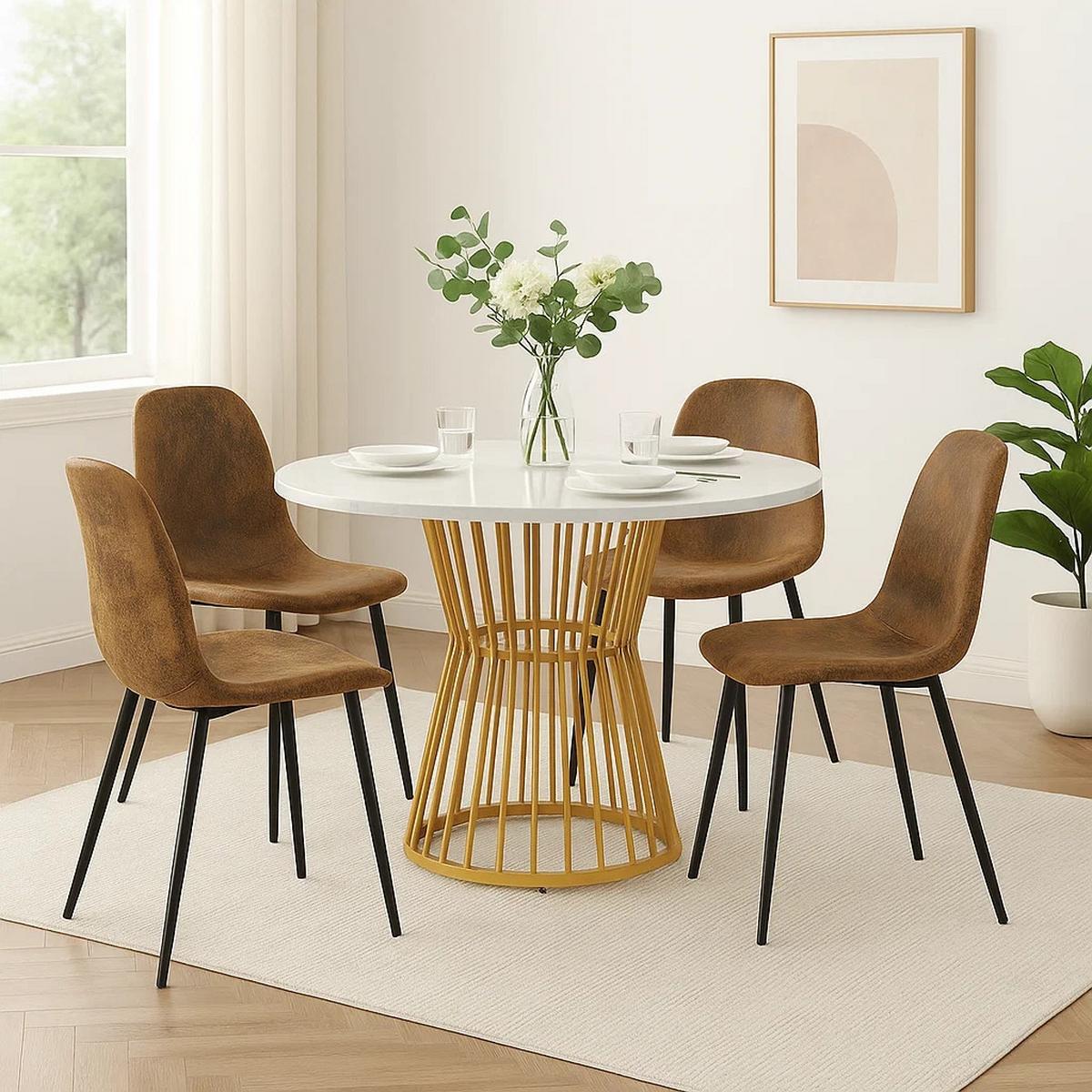ESSTISCH SET mit 4 Retro-Stühlen - Braun, Holzwerkstoff/Textil (100/75/100cm) - Urban Meuble