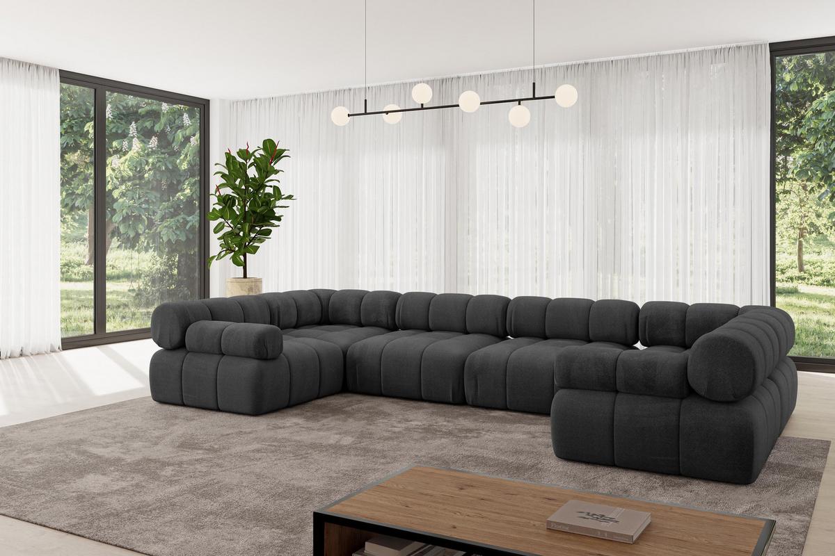 WOHNLANDSCHAFT modulares Sofa Birno-U2 - 380x190x70 cm Schwarz Velours - Schwarz, Holzwerkstoff/Textil (380/70/190cm) - ALTDECOR
