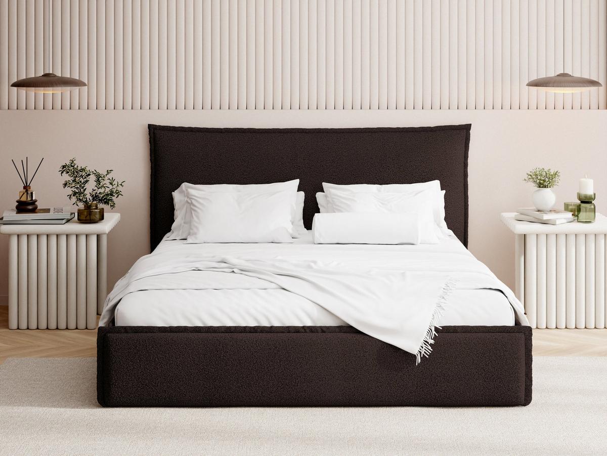 POLSTERBETT Pillow mit Bettkasten, Metall-Lattenrost und hohem Kopfteil - Braun Bouclé 140x200 cm - Birkefarben/Schwarz, Holz/Kunststoff (140/200cm) - WFL GROUP