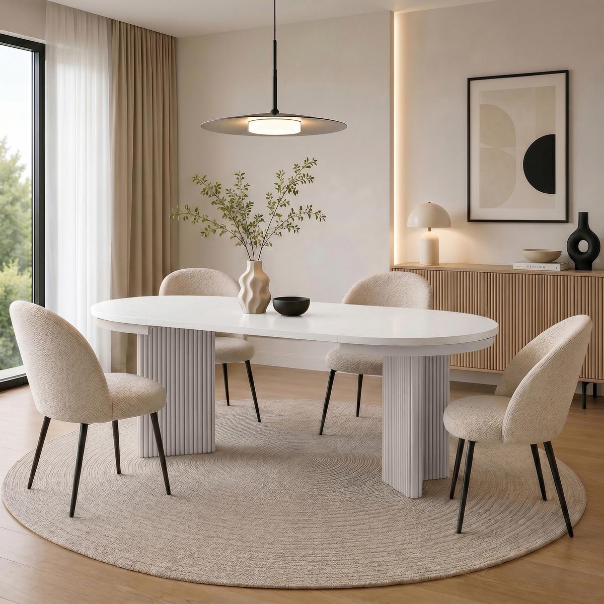 ESSTISCH Prestige runder Design-Tisch, ausziehbar Ø 100–180 cm, Weiß+Kaschmir - Kaschmir/Weiß, Metall (100/100/77cm) - Beautysofa