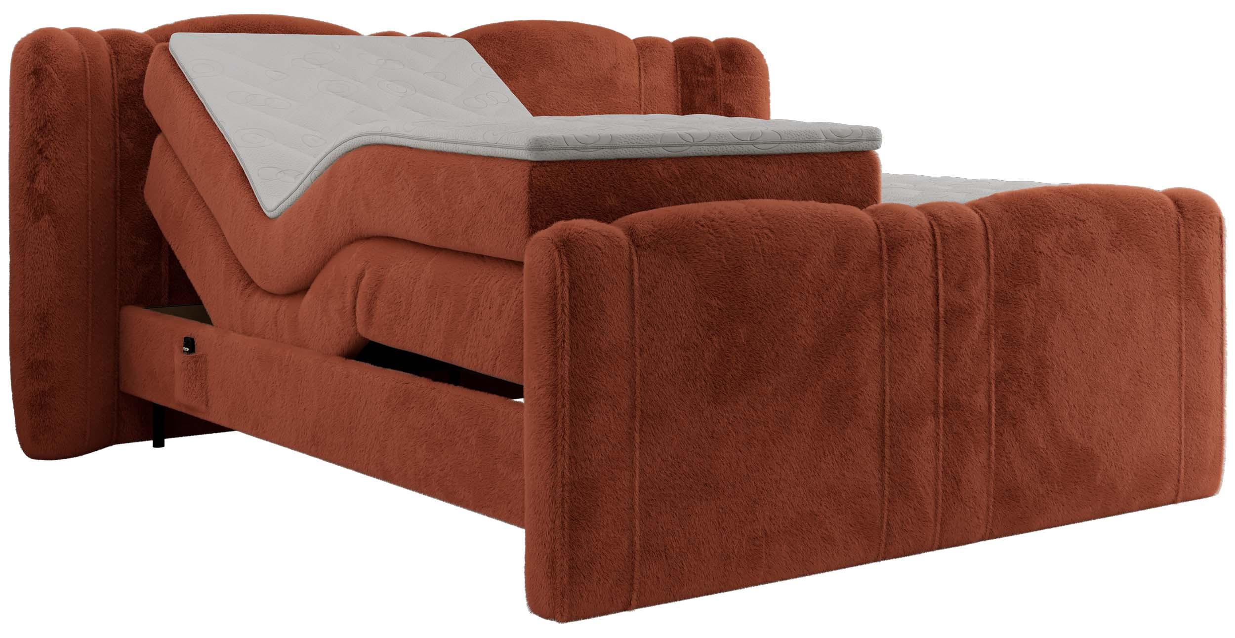BOXBETT FORTINA 140/200 - Orange Plüsch - H3 - Orange, Holz/Textil (140/200cm) - MKS