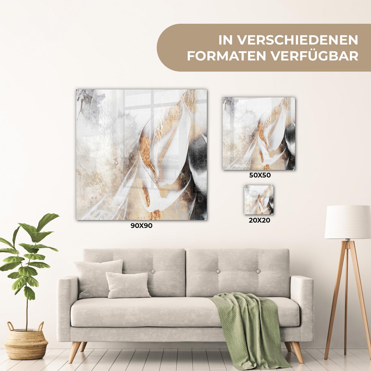 ACRYLGLASBILD Luxus - Abstrakt - Gold - Weiß 50x50 cm - Goldfarben, Glas (50/50cm) - MuchoWow