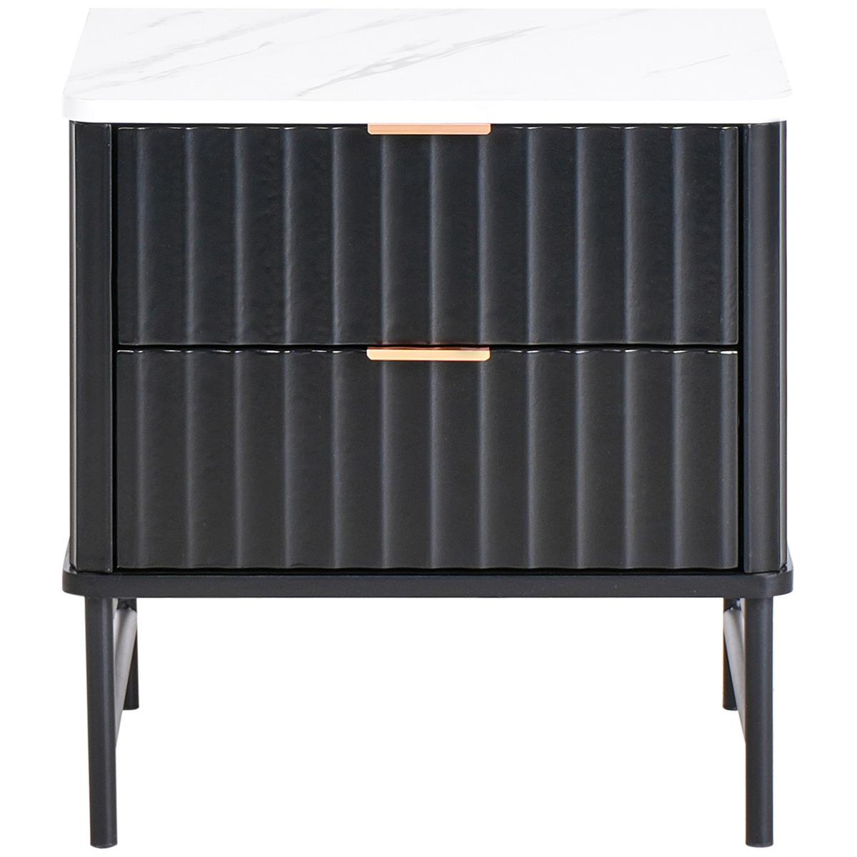 NACHTTISCH mit 2 Schubladen Marmor Optik/Schwarz Glastonbury - Weiß, Holzwerkstoff (40/48/50cm) - Beliani