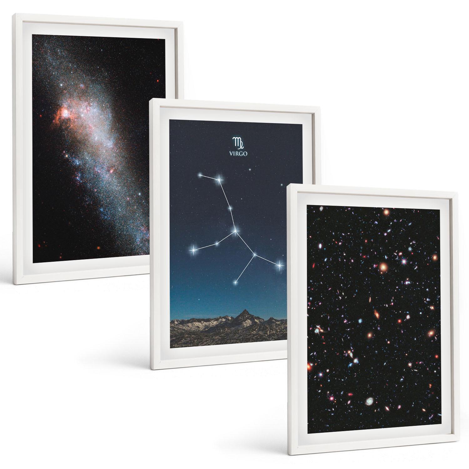 BILDER SET 3er Set - 40x60 cm Weißer Rahmen - Galaxie im Sternbild Jungfrau - Weiß, Kunststoff (40/60cm) - TULUP