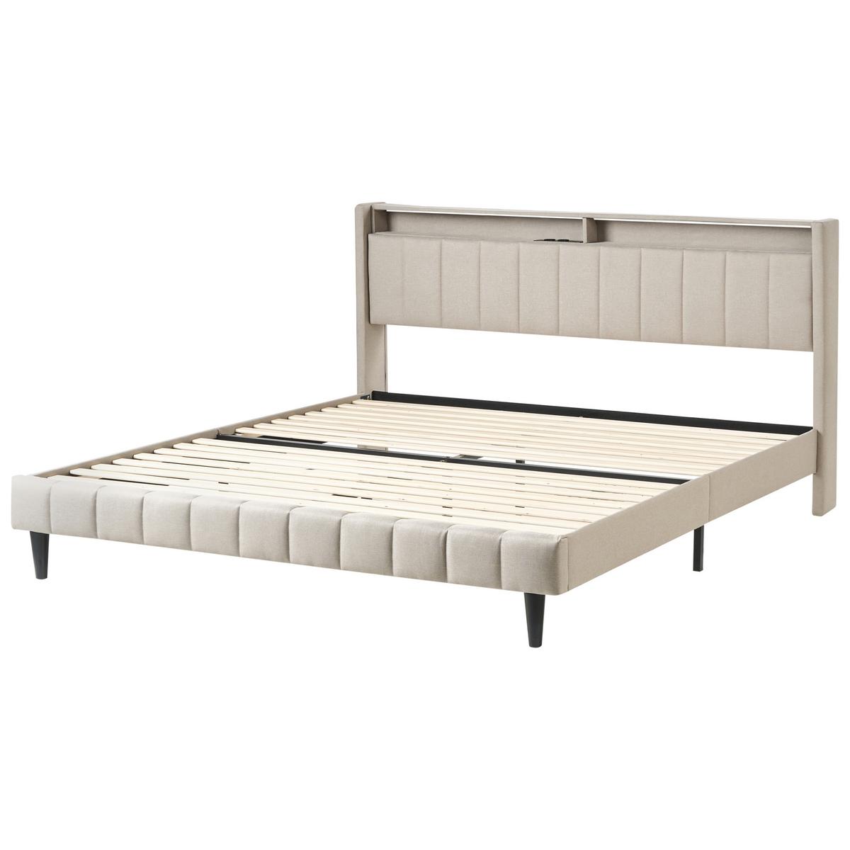 BETT mit LED 180/200 cm Stoff Hellbeige Beaulieu - Beige, Textil (180/200cm) - Beliani