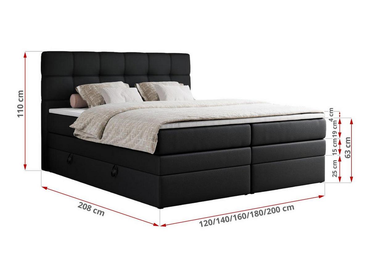 BOXSPRINGBETT ERNI KING 140/200 Schwarz Kunstleder - H4 - Schwarz, Holz/Textil (140/200cm) - MKS