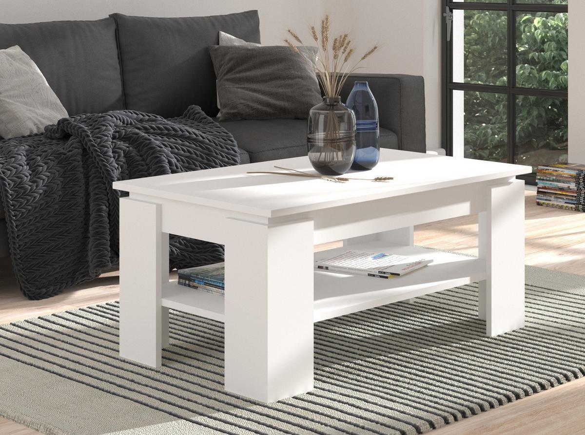 COUCHTISCH weiß matt 100 x 60 cm, Wohnzimmertisch mit Ablage - Weiß/Eiche Artisan, Holzwerkstoff/Metall (100/60/45cm) - Inn.Furn