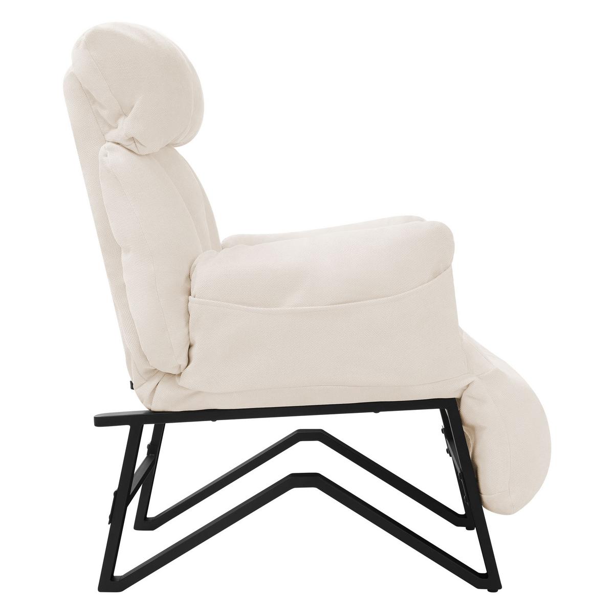 SESSEL mit Liegefunktion Beige Leinenbezug Relaxsessel verstellbar für Wohnzimmer - Beige/Schwarz, Textil/Metall (85/102/82cm) - ML-DESIGN