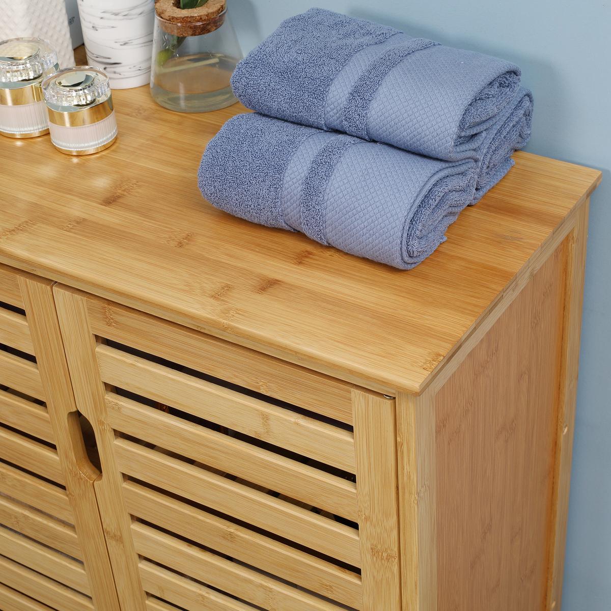 BADEZIMMERSCHRANK mit 2 Lamellentüren, 68 x 32 x 86 cm, Natur - Naturfarben, Naturmaterialien (32/86/68cm) - Kleankin