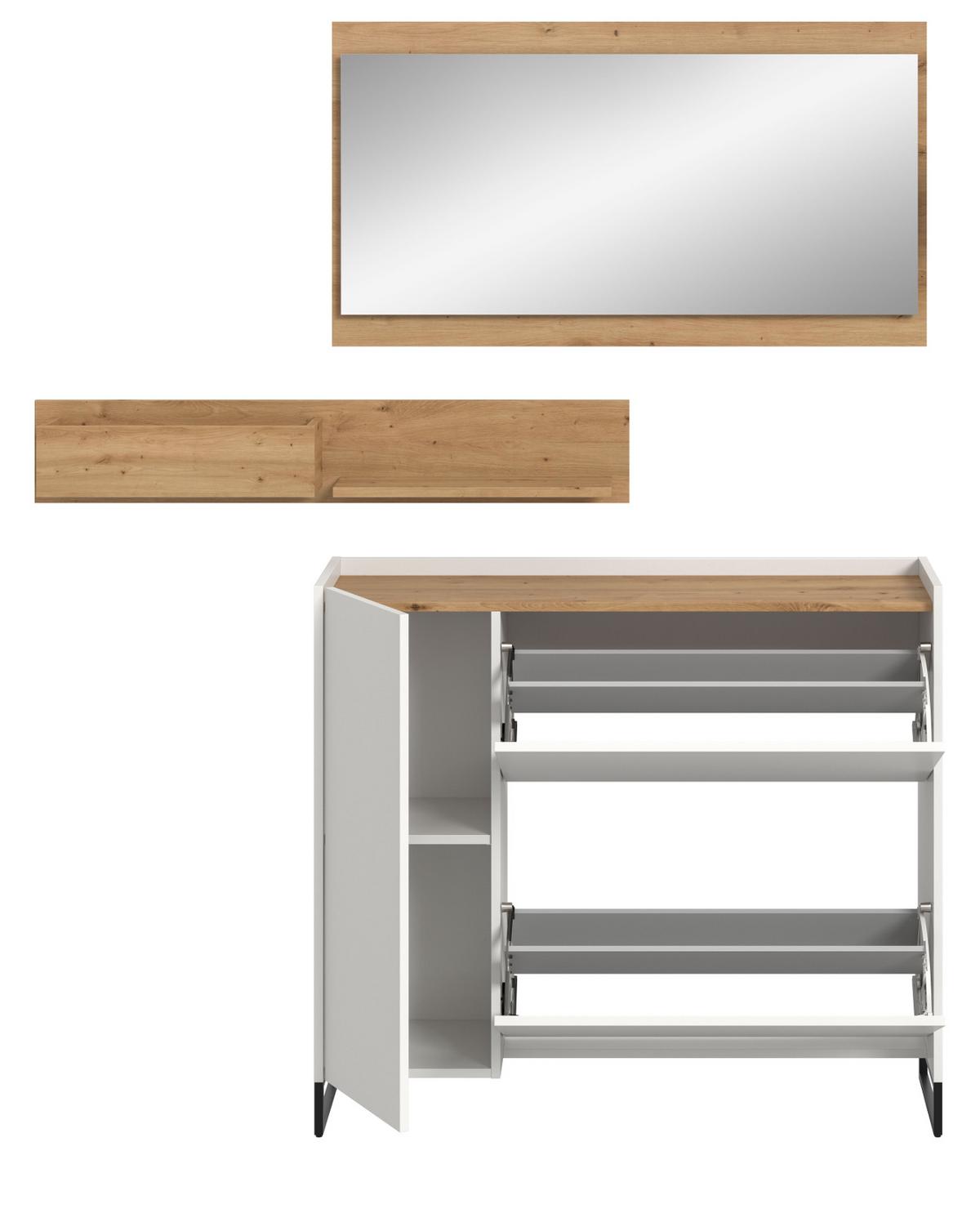 GARDEROBE-SET weiß und Artisan Eiche, Garderobe 3-teilig, 140 x 192 cm, Soft-Close, Borga - Schwarz/Weiß, Holzwerkstoff/Metall (140/192/32cm) - Inn.Furn