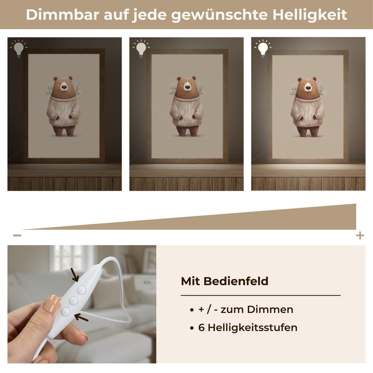 WANDLEUCHTE Bär - Weiße Blumen - Gemütlich 20x30 cm - Taupe, Holzwerkstoff (20/30/8cm) - OnlyWow