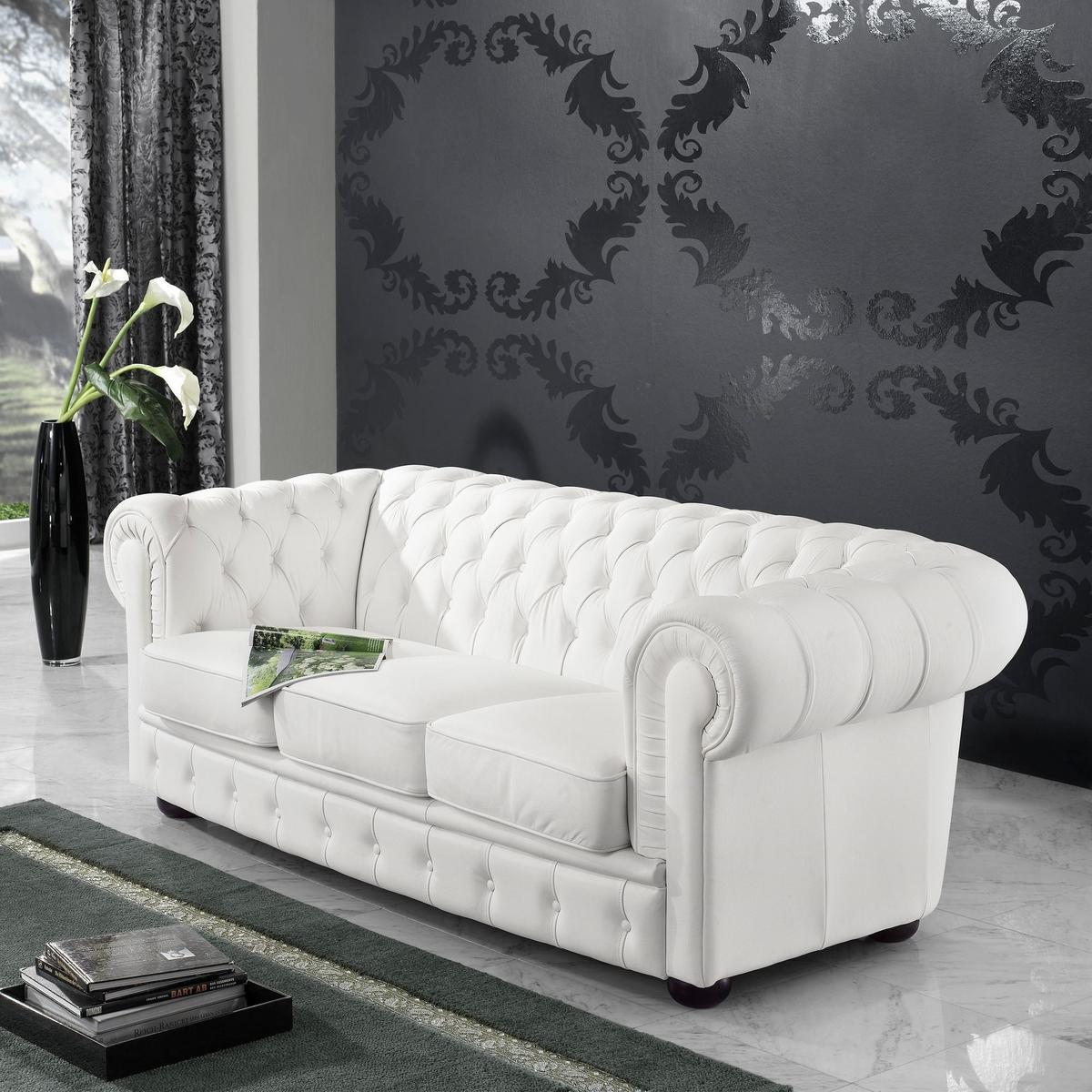 SOFA 3-Sitzer Kalea Bezug pigmentiertes Nappaleder Buche nussbaum dunkel / weiß - Weiß, Leder (200/76/98cm) - 58aufmkessel