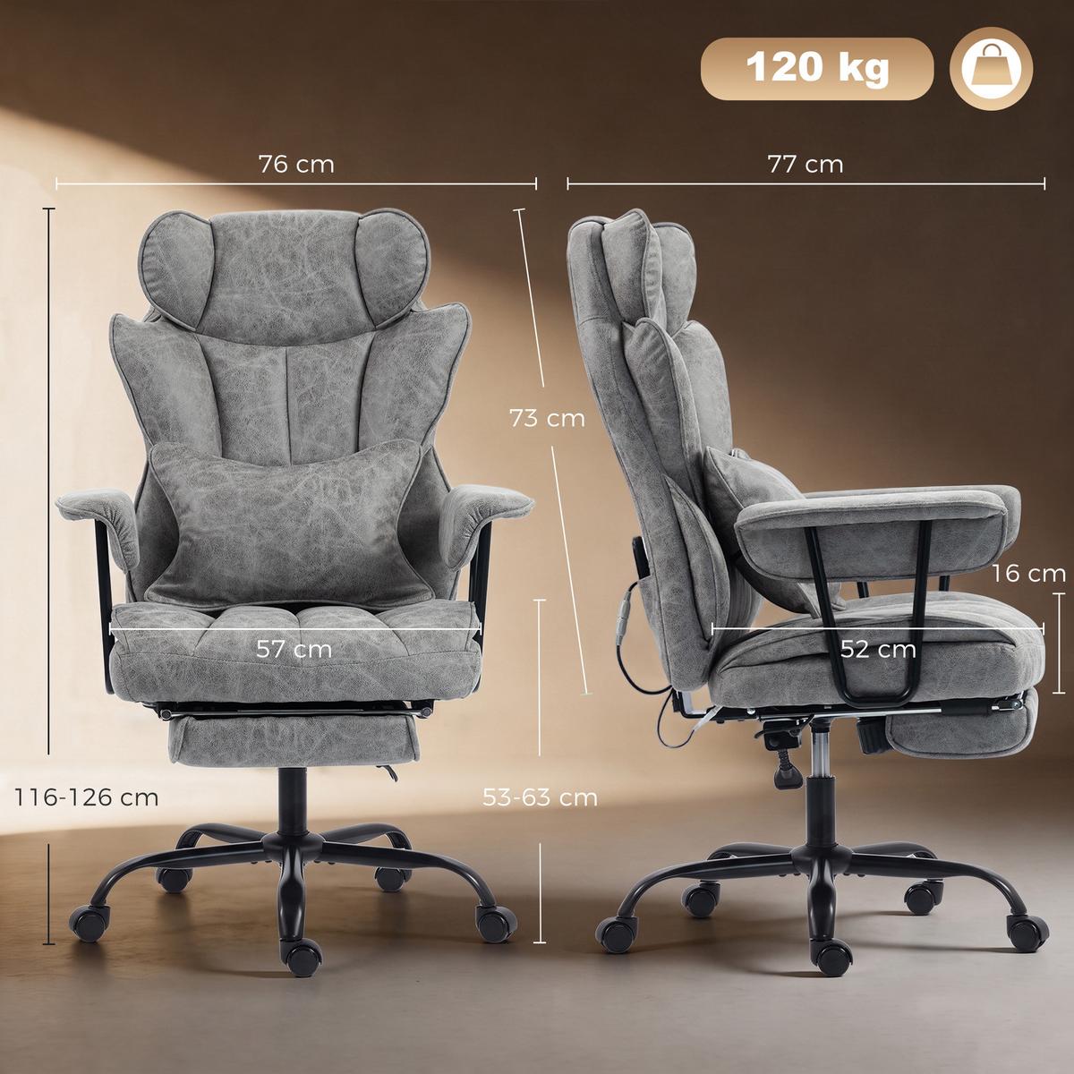 BÜROSTUHL Leathaire Grau - Schwarz/Grau, Kunststoff/Textil (77/126/76cm) - HOMCOM