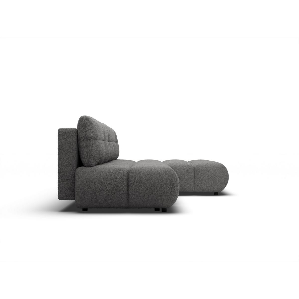ECKSOFA CORSO R-S Grau Boucle-Stoff mit Schlaffunktion - Dunkelgrau, Holz (230/177cm) - MASSENO