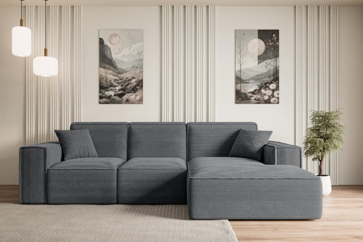 ECKSOFA Ottomane Rechts SERRA-L - 266x169x80 cm Dunkelgrau Cord - Dunkelgrau/Schwarz, Holzwerkstoff/Kunststoff (266/169cm) - ALTDECOR