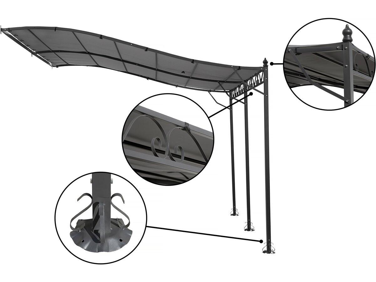 PERGOLA - MARKISE pergola tonnelle adossée en métal - 3 x 4 m - gris Grau - Grau, Metall (300/250/396cm) - Habitat Garten