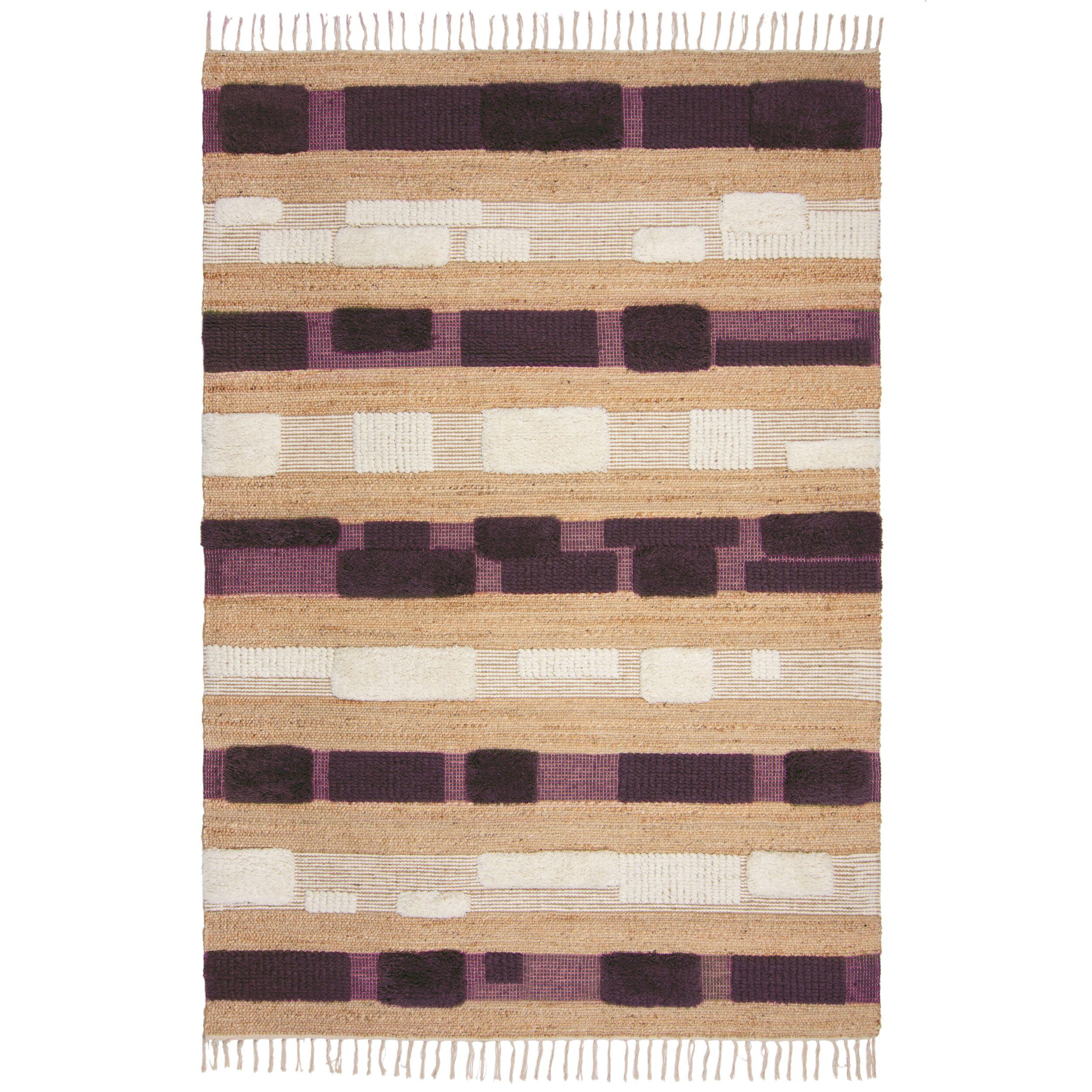 JUTETEPPICH handgewebt mit Fransen WHARFE, im Patchwork-Stil, Natur-Lila, 120 x 170 cm - Lila, Textil (120/170cm) - KADIMA DESIGN