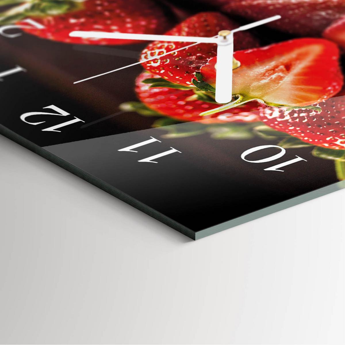 WANDUHR aus Glas 30x30 cm - Erdbeeren - Rot, Glas (30/30/0.4cm) - TULUP