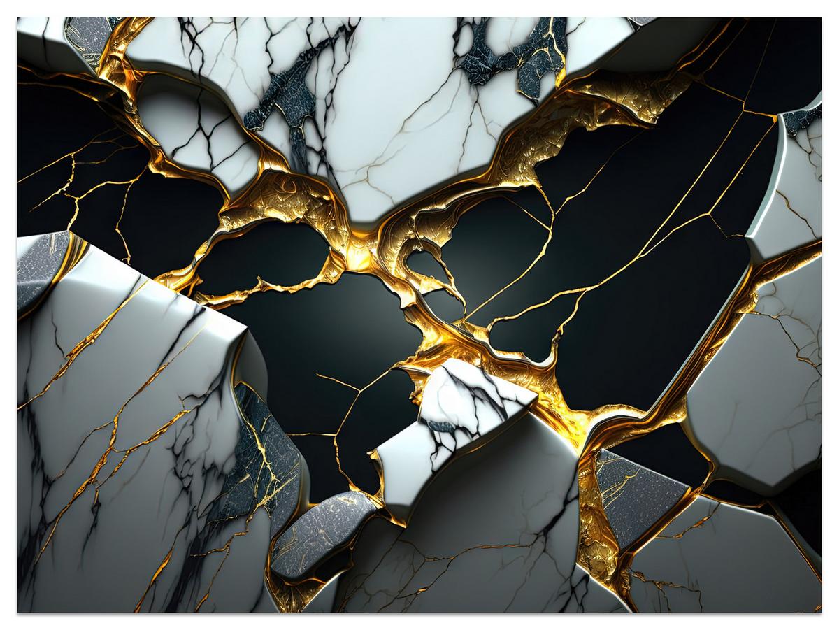 FOTOTAPETE für Wohnzimme Schwarze Weißer Marmor Goldelementen 100x70 - Goldfarben/Schwarz, Papier (100/70cm) - Muralo