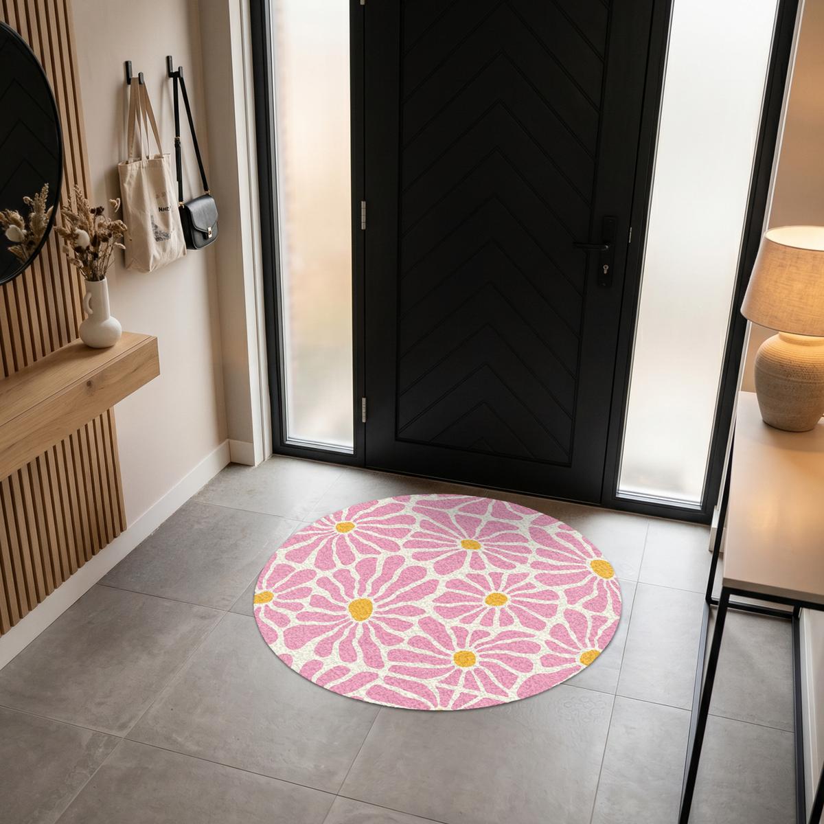 FUSSMATTE Blumen - Muster - Rosa - Beige - Orange Sauberlaufmatte 120x120 cm - Rosa, Kunststoff (120/0.4cm) - MuchoWow