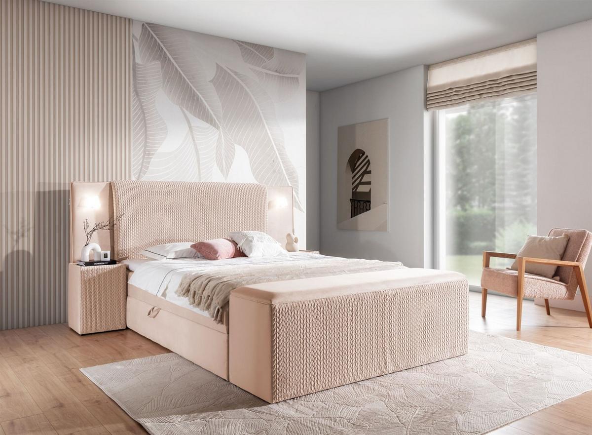 BOXBETT Marten Magic Velvet Set.4 - Hellrosa, Holzwerkstoff/Textil (140/200cm) - Fun Möbel