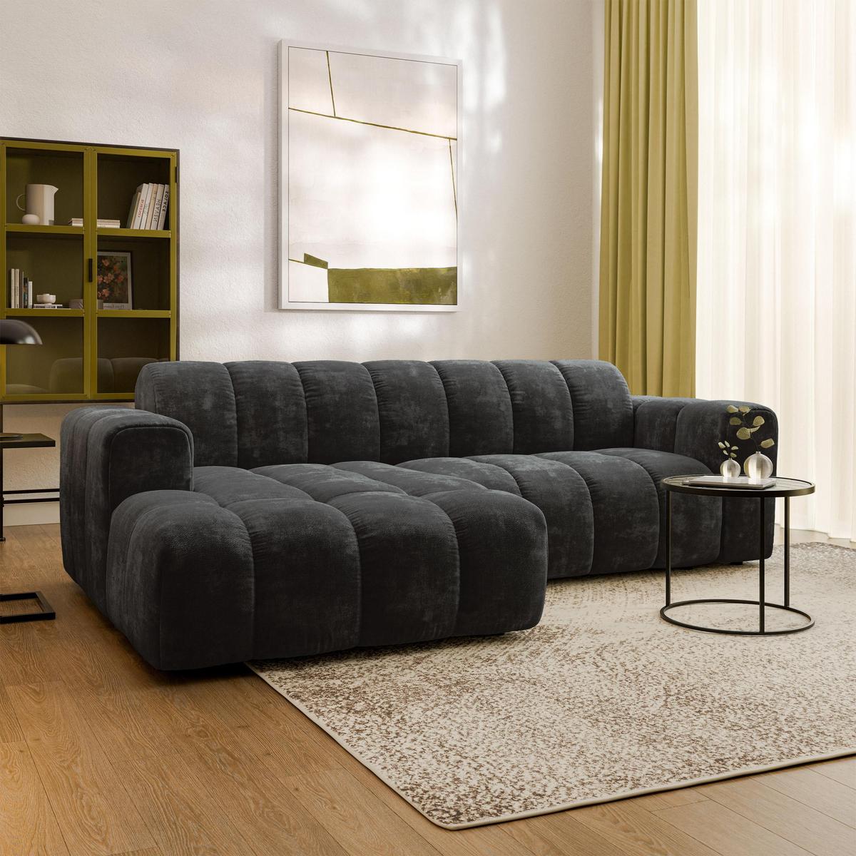 ECKSOFA TISI Schwarz Chenille - Schwarz, Holz (274/165cm) - MASSENO
