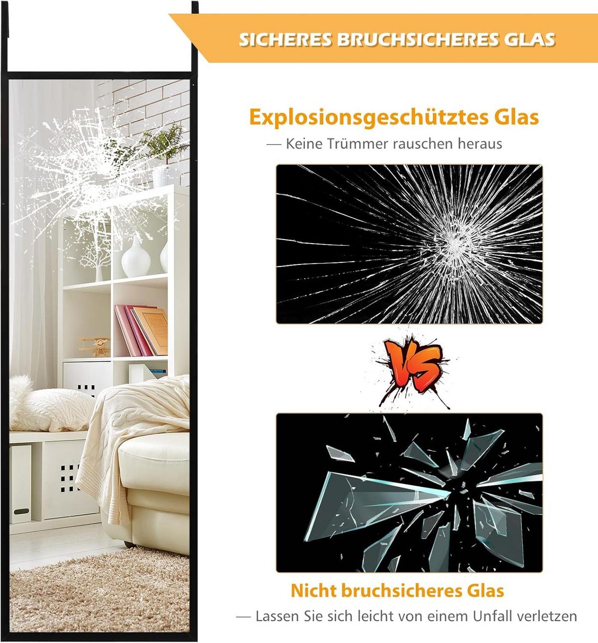 WANDSPIEGEL Türspiegel Schwarz - Schwarz, Glas (37/107/2cm) - COSTWAY