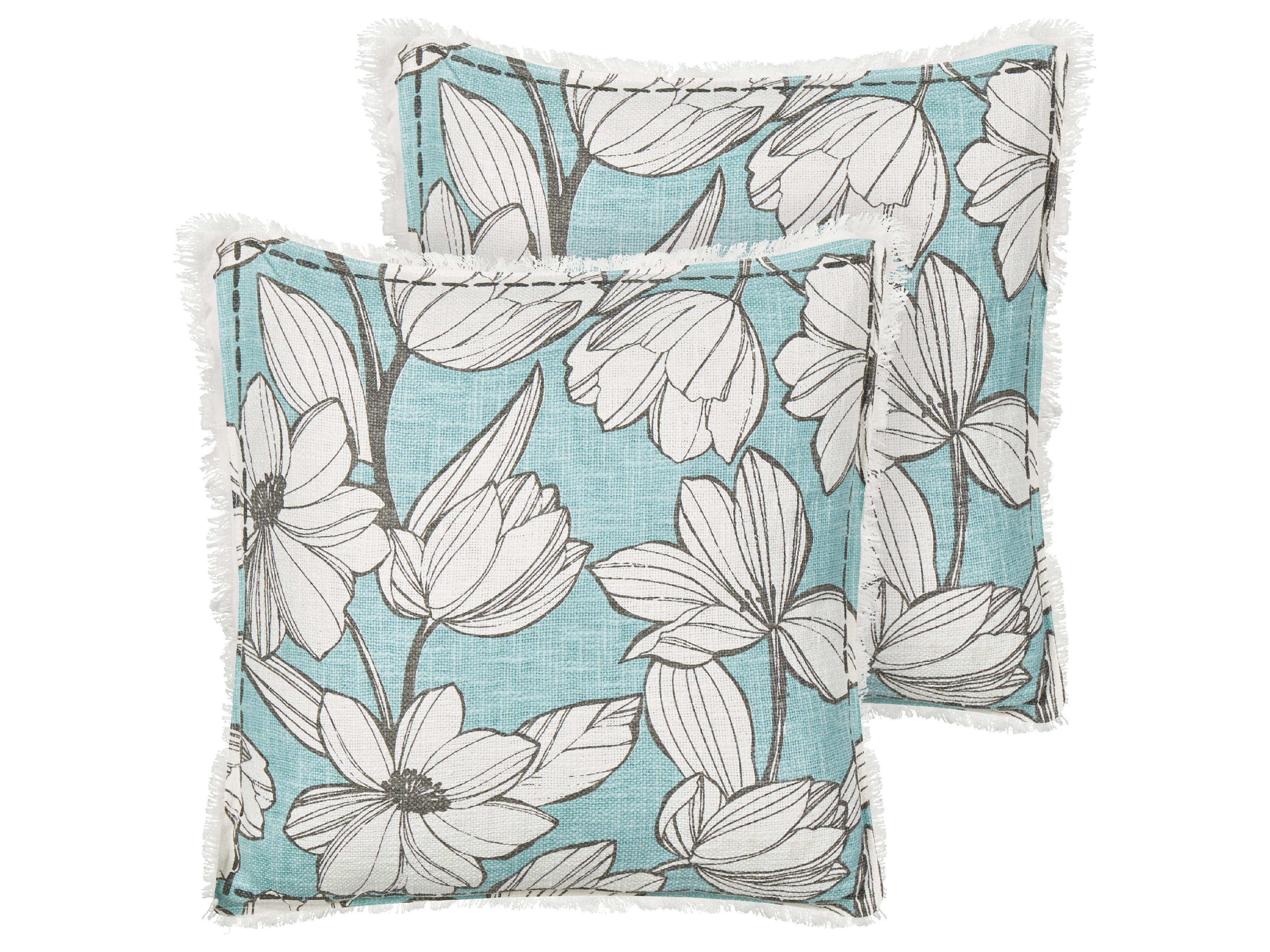 DEKOKISSEN 2er-Set Weiß 45/45 cm Cyanotis - Blau/Weiß, Textil (45/45cm) - Beliani