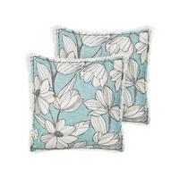 DEKOKISSEN 2er-Set Weiß 45/45 cm Cyanotis - Blau/Weiß, Textil (45/45cm) - Beliani