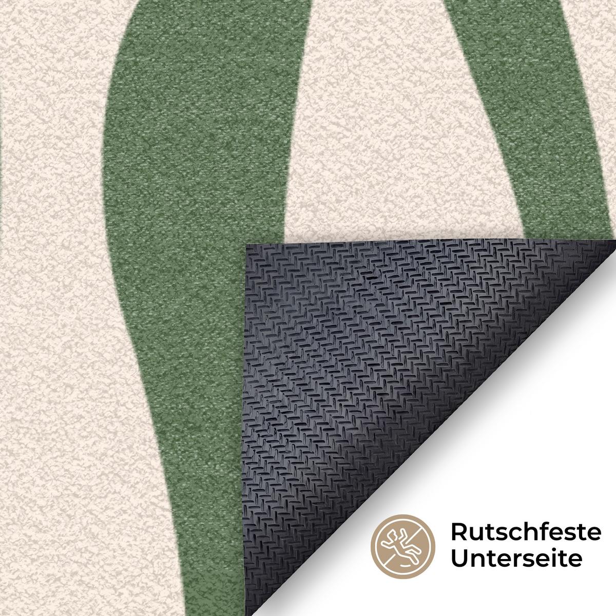 FUSSMATTE Wellenlinien - Beige - Grün - Streifen - Abstrakt Fußabtreter 180x120 cm - Dunkelgrün, Kunststoff (180/0.4cm) - MuchoWow