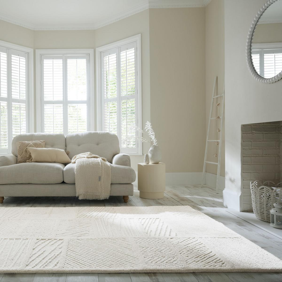 WOLLTEPPICH CARVE, geometrisch, Weiß, 140 x 200 cm - Beige, Textil (140/200cm) - KADIMA DESIGN