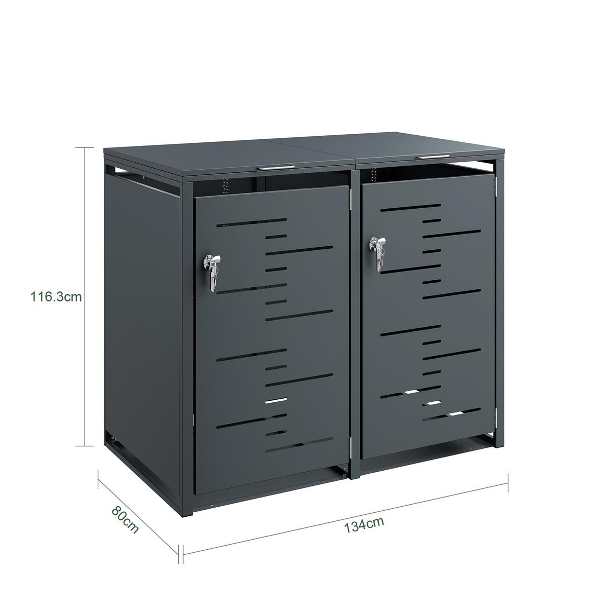 MÜLLTONNENBOX 2er 480L Metall Mülltrennung 134,2x116,2x80,2 cm - Dunkelgrau, Metall (134/116/80cm) - SoBuy