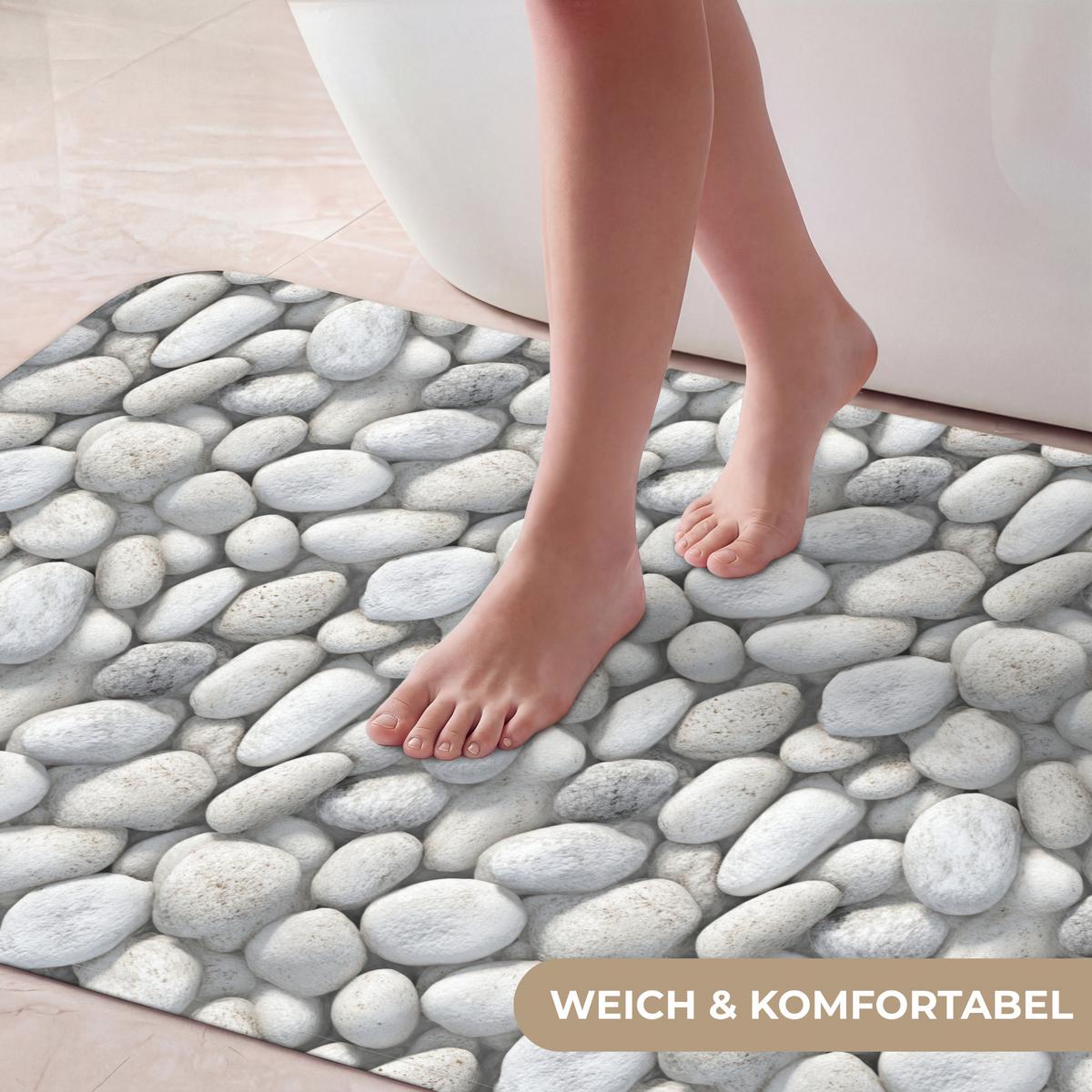 BADEMATTE Steine - Grau - Oval 60x120 cm - Hellgrau, Textil (60/120cm) - OnlyWow