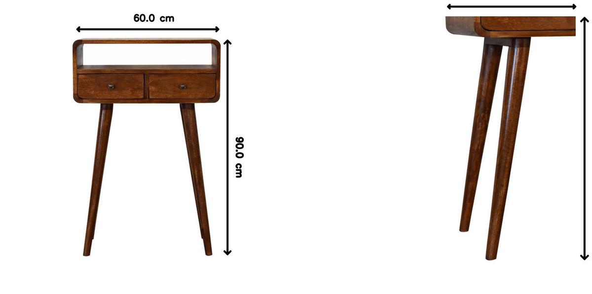 KONSOLENTISCH in Kastanien-Finish, 2 Schubladen, 1 Offenes Fach, Beine im Nordischen Stil, Braun - Messingfarben/Braun, Holz/Metall (30/60/90cm) - Artisan Furniture