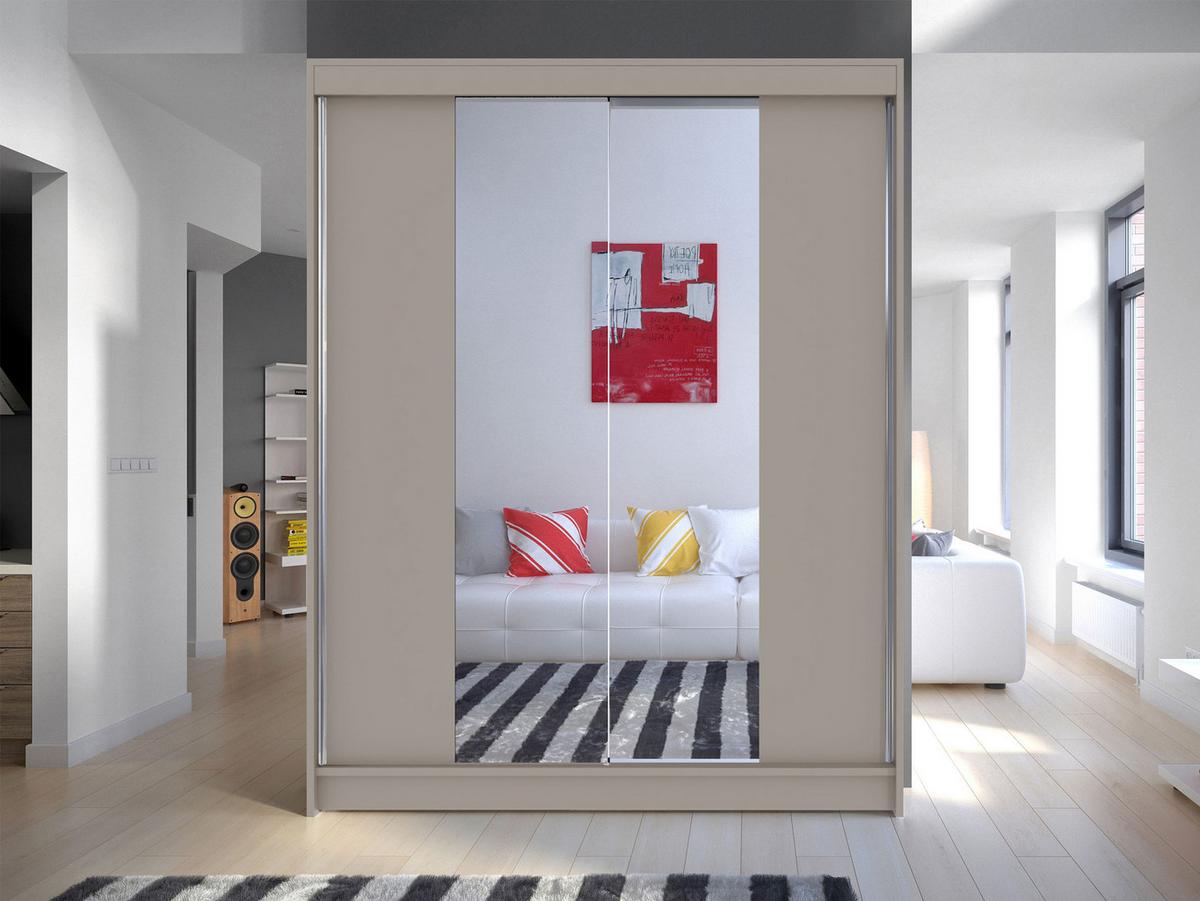 SCHWEBETÜRENSCHRANK Camino II - Kaschmir/Silberfarben, Holzwerkstoff/Metall (150/200/58cm) - MIRJAN24