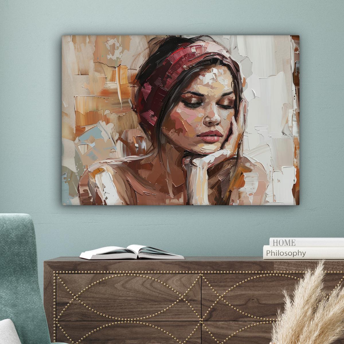 LEINWANDBILD Frau - Lackierung - Porträt - Modern Wandbilder 80x60 cm - Altrosa, Textil (80/60cm) - MuchoWow