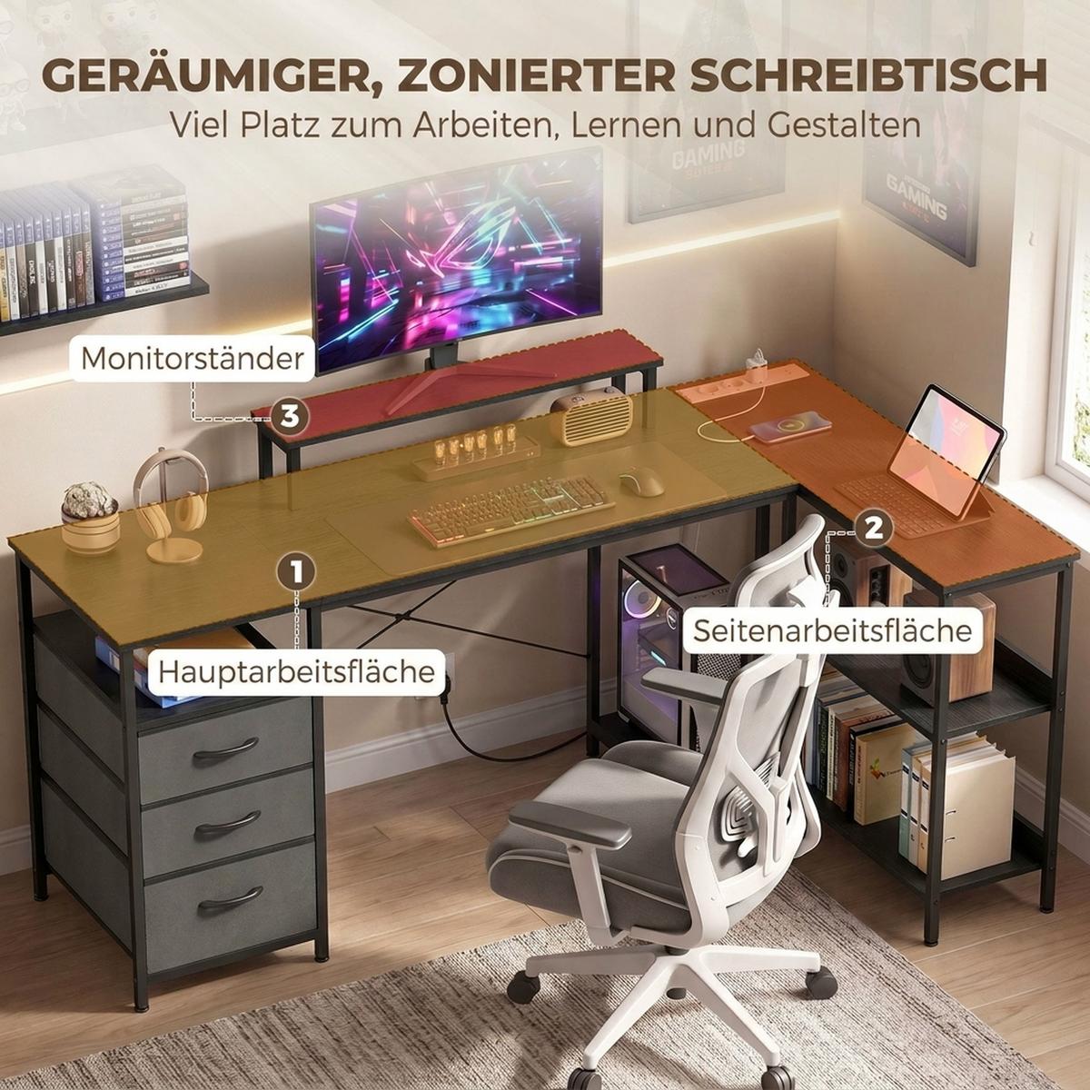 L-FÖRMIGER-SCHREIBTISCH Spanplatte Stahl Schwarz - Schwarz, Holzwerkstoff/Textil (170/100/91cm) - HOMCOM