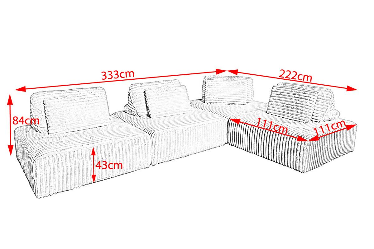 MODULSOFA WIOLO SOFT 4 MODULE 4 KISSEN Grau Cord - Schwarz/Grau, Kunststoff/Textil (333/84/222cm) - KAWOLA