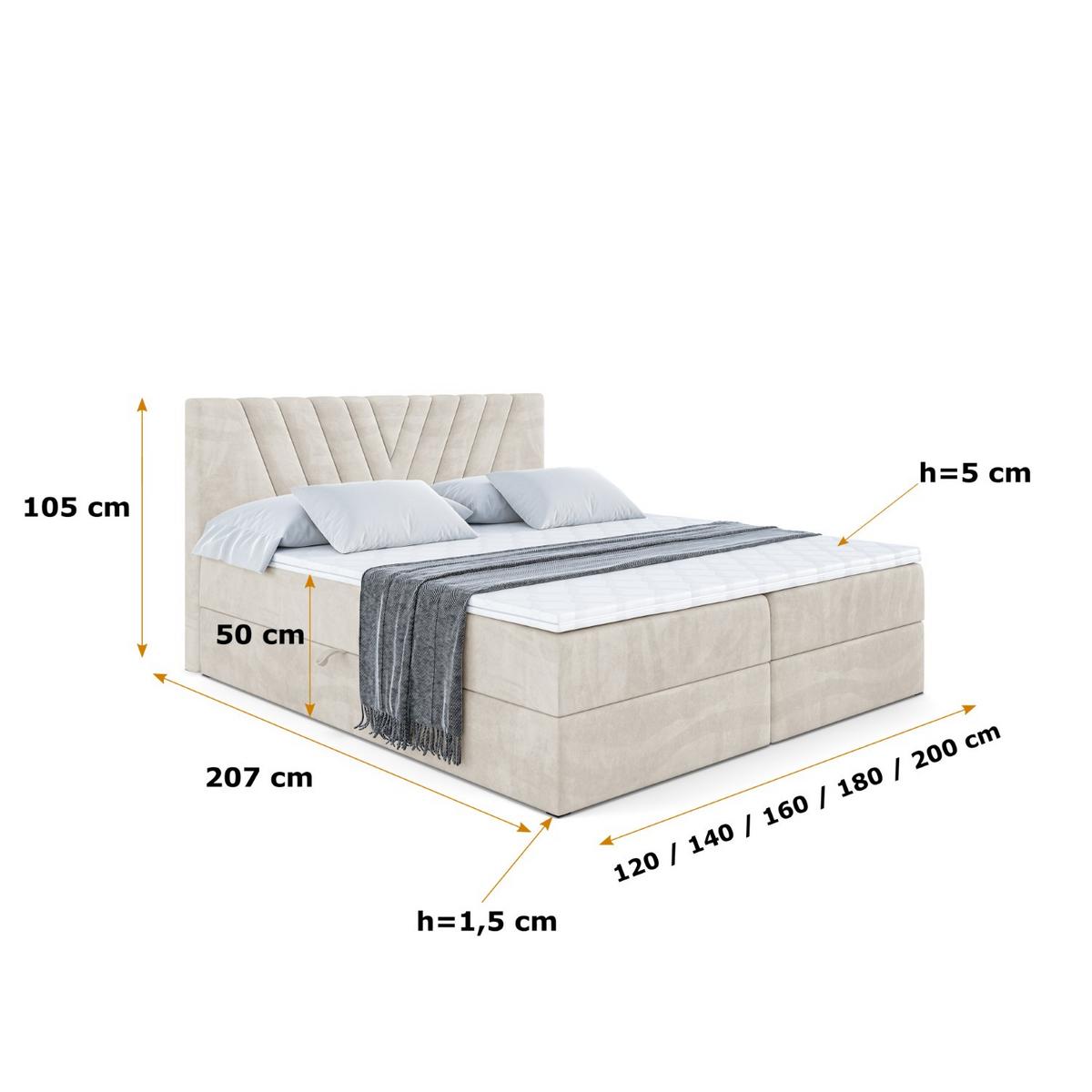 BOXBETT mit Matratze H4 und Lattenrost - ERNINA - 180x200 cm - H4 - Ecru - Ecru, Holzwerkstoff (180/200cm) - ALTDECOR