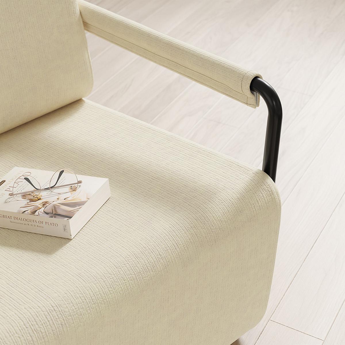 SESSEL mit Hocker FST99-MI - Ahornfarben/Creme, Fell/Metall (59/78/74cm) - SoBuy