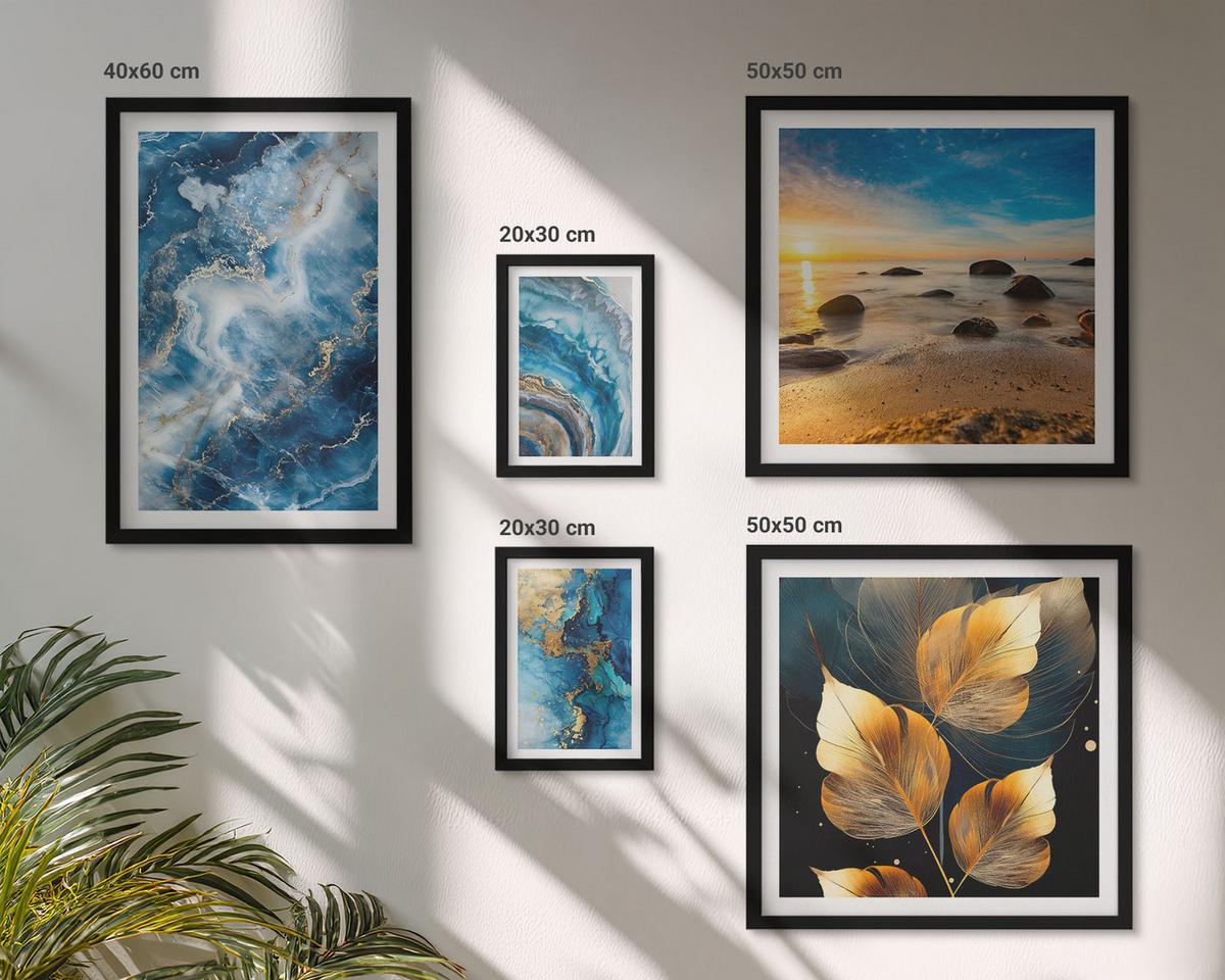 BILDER SET 5er Set - 50x50 cm & 20x30 cm & 40x60 cm Schwarzer Rahmen - Porträt einer Frau, Auge, Farben, Emotionen - Schwarz, Kunststoff (40/60cm) - TULUP
