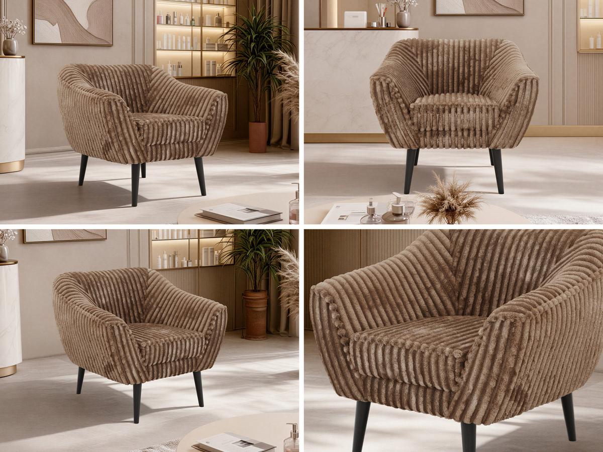 SESSEL PIRS - Braun Cord - Schwarze Beine - Schwarz/Braun, Holzwerkstoff/Textil (80/75/74cm) - MKS