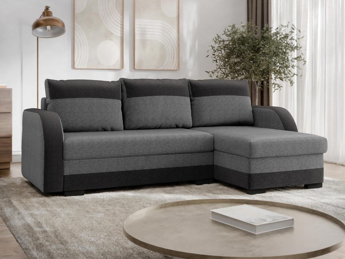 ECKSOFA Jozef - Dunkelgrau/Schwarz, Holz/Textil (230/140cm) - MIRJAN24