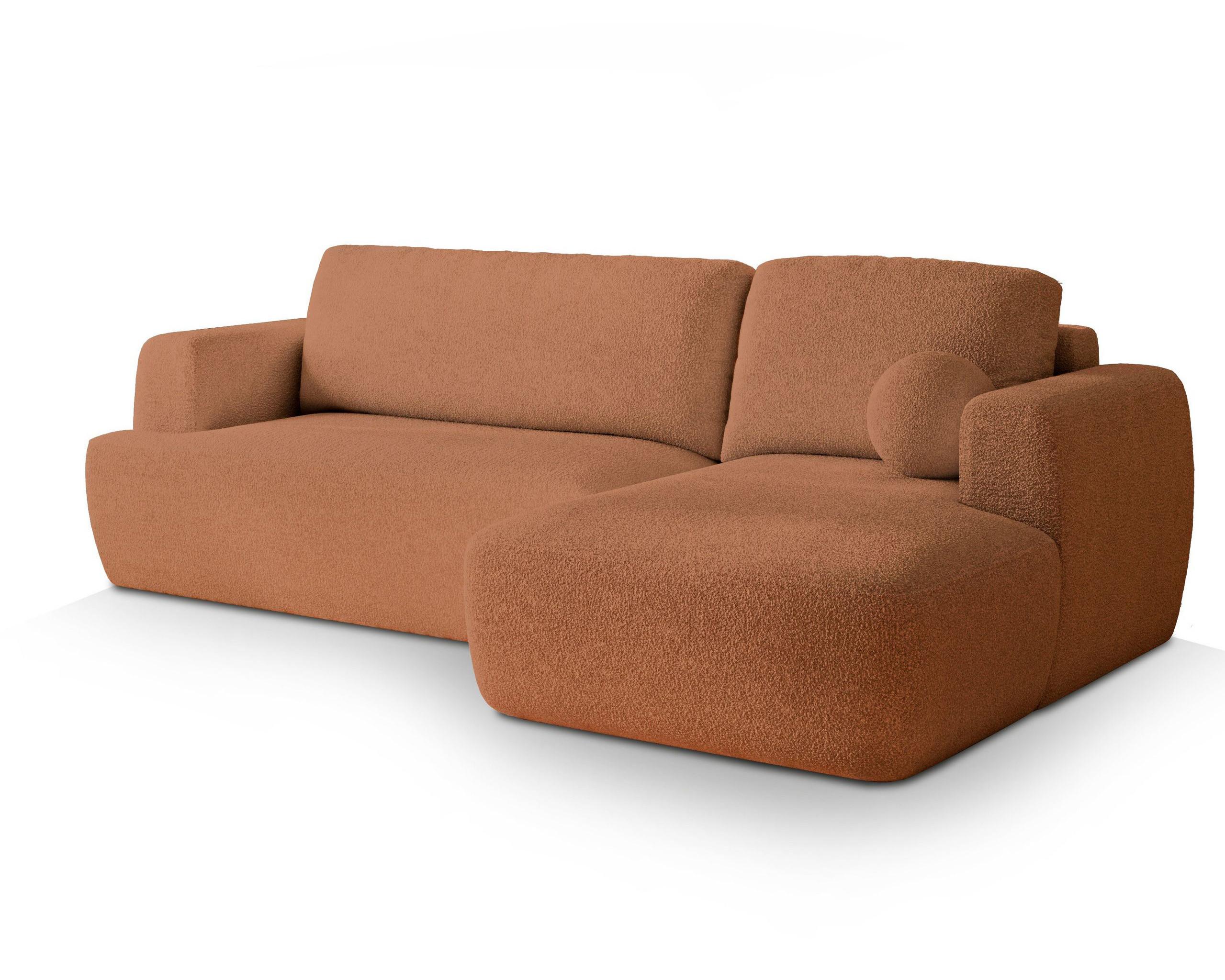 ECKSOFA SENTI N R-S Orange Boucle-Stoff mit Schlaffunktion - Schwarz/Orange, Holz/Kunststoff (246/148cm) - MASSENO