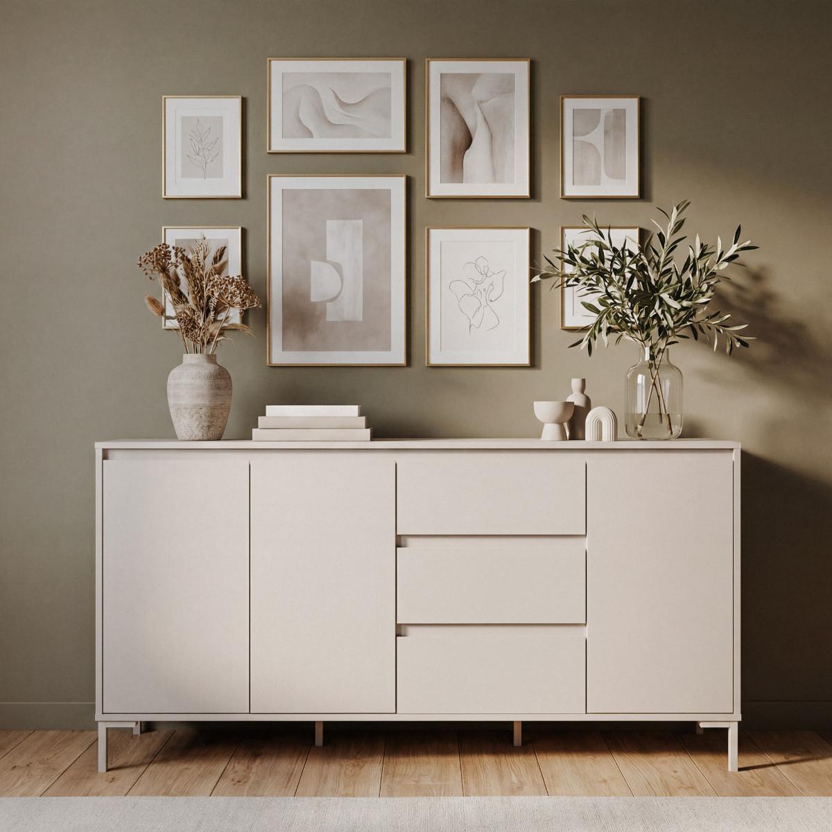 SIDEBOARD 3 Türen und 3 Schubladen, kaschmirfarben 40/87/170 cm - Beige, Holzwerkstoff (40/87/48cm) - Calicosy