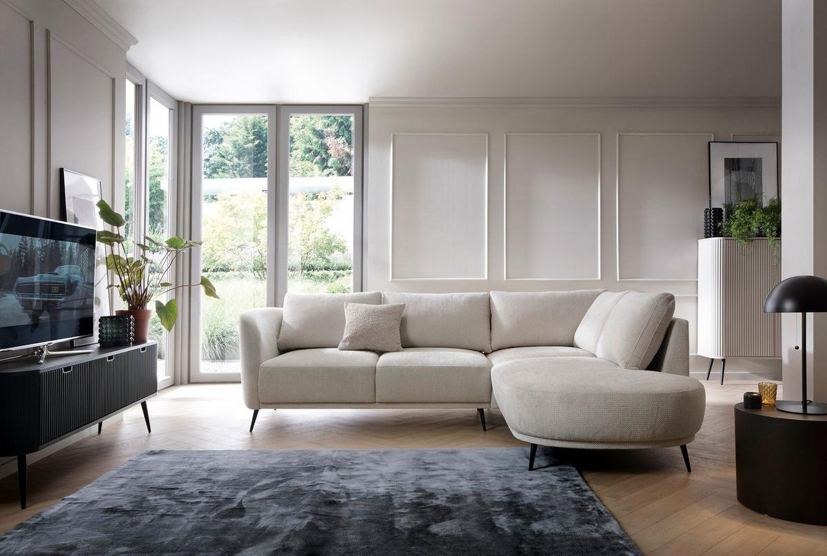 ECKSOFA ALPI Creme Chenille mit Schlaffunktion - Creme, Holz (262/220cm) - MASSENO