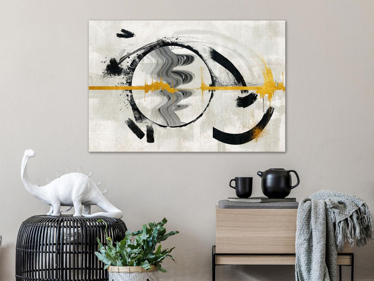 KUNSTDRUCK Schwarz-Weiß 60/40 cm - Goldfarben/Schwarz, Textil (60/40cm) - KUNSTLOFT