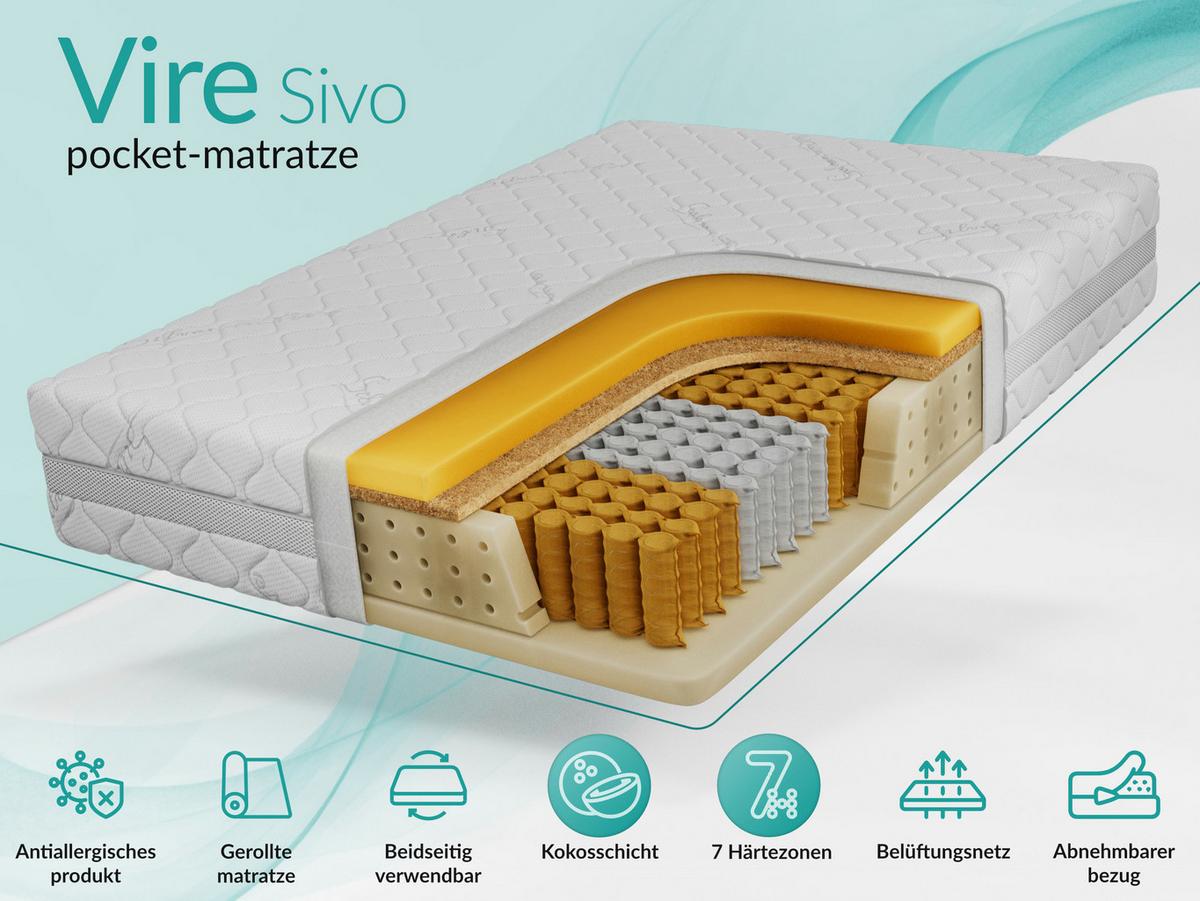 TASCHENMATRATZE VIRE - 200/200 - H3/H4 - Sivo - Weiß, Textil (200/200cm) - MKS