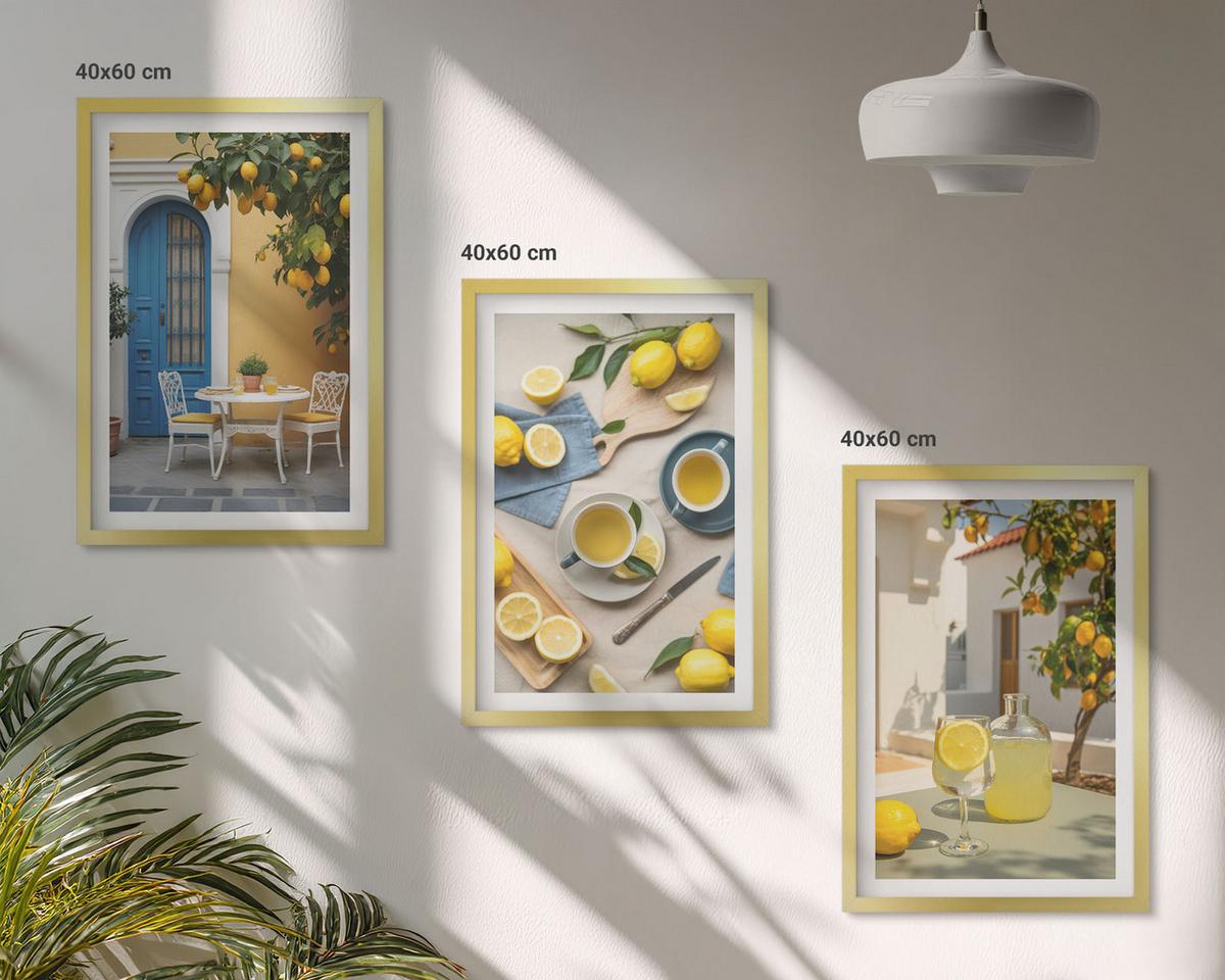 BILDER SET 3er Set - 40x60 cm Goldrahmen - Zitronenlimonade blaue Tür - Goldfarben, Kunststoff (40/60cm) - TULUP