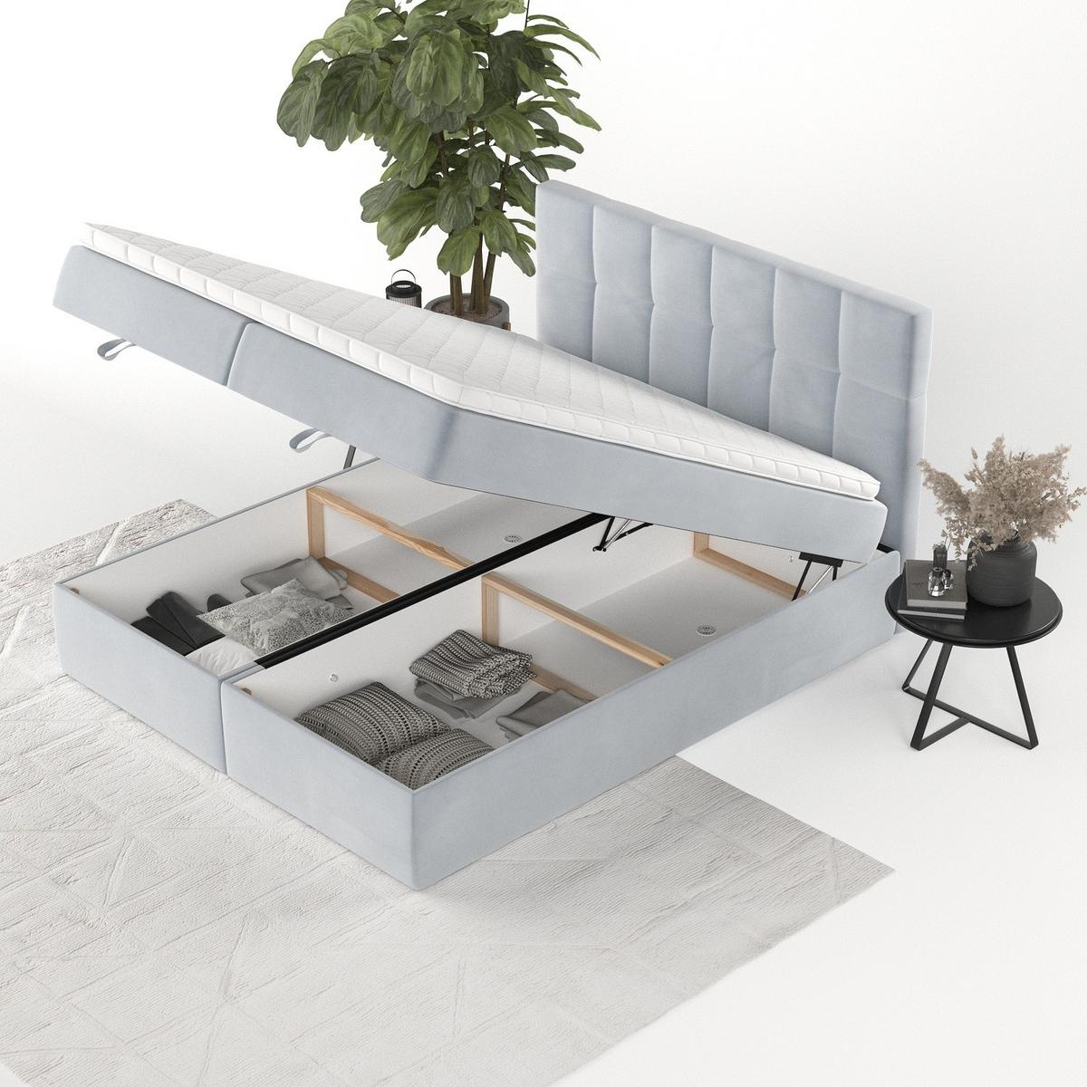 BOXBETT Savio 200/200 cm Hellgrau im Paros Stoff - Hellgrau/Schwarz, Holz/Holzwerkstoff (200/200cm) - AltaBeds